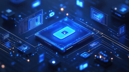 Fototapeta premium conceptual visualization of modern technology, depicting a microchip or processor on a circuit board. 