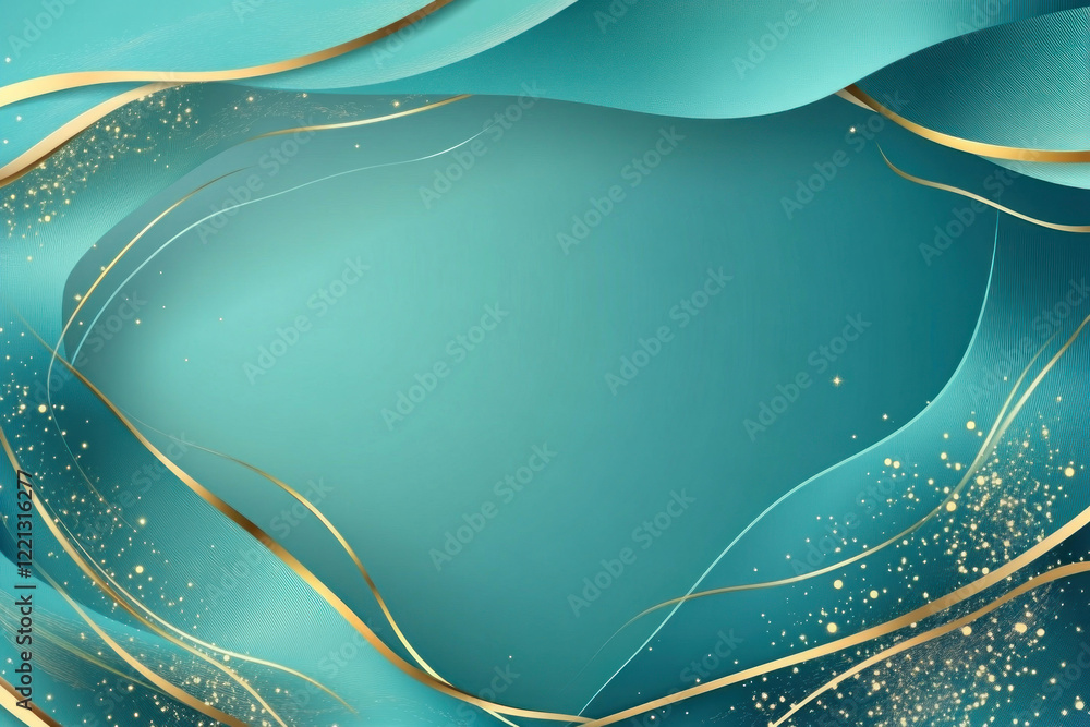Poster abstract background in turquoise and gold tones. soft waves of turquoise create a sense of movement 