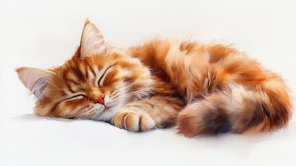 Fototapeta premium Cute Ginger Cat Sleeping Peacefully with Fluffy Fur Texture