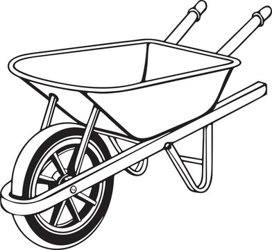 recommend clip art: Wheelbarrow Rustic Tool for Gardening, Silhouette vector art illustration with a white background