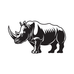 black silhouette, rhinoceros  safari animal, African fauna vector style 