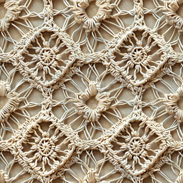 Seamless macrame lace pattern with intricate diamond designs