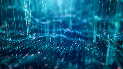  Blurred blue glowing dots arranged in an abstract pattern, evoking themes of data, technology, and futuristic design..