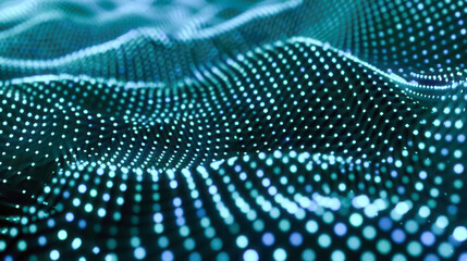  Blurred blue glowing dots arranged in an abstract pattern, evoking themes of data, technology, and futuristic design..