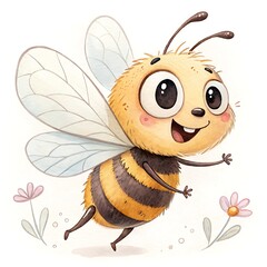 Obraz premium Cartoon cute bee watercolor illustration on a white background