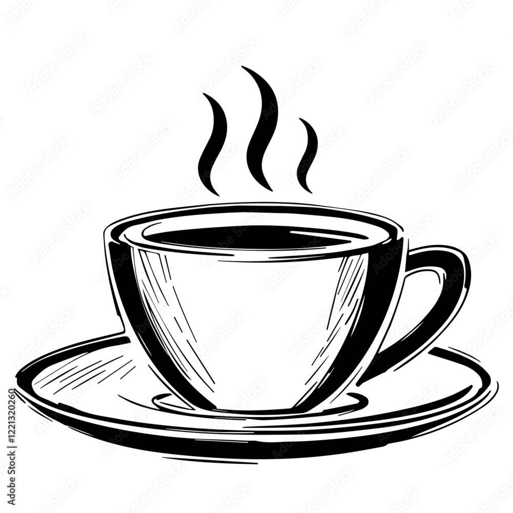 Poster a cup of morning coffee is made in the form of a sketch. sketch of a strong and steaming coffee drin