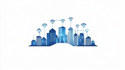 Fototapeta premium Stylized cityscape with Wi-Fi signals representing connectivity.