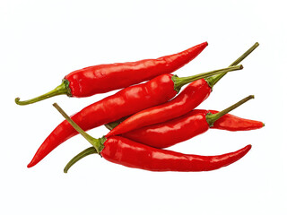 Fresh red chili peppers arranged on a white background highlighting their vibrant color and texture