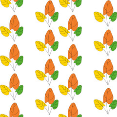 Seamless Vector Pattern with Branches of Yellow, Orange, and Green Leaves