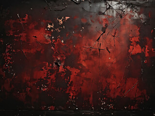 Textured abstract wall art with deep red and black colors in a modern setting