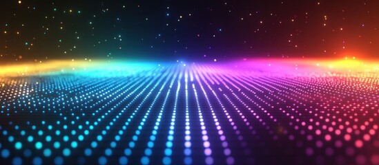 Futuristic digital background with a glowing neon grid pattern and vibrant dynamic lighting effects  Colorful abstract design with geometric shapes lines and a sense of energy and technology