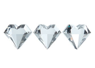Three heart-shaped diamonds arranged in a row  Ideal for Valentine's Day jewelry or luxury product marketing