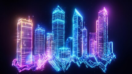 Fototapeta premium Glowing neon city skyline at night.