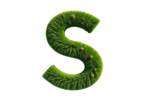 3D rendering of the letter S made of green grass Ideal for nature-themed designs eco-friendly branding and alphabet illustrations