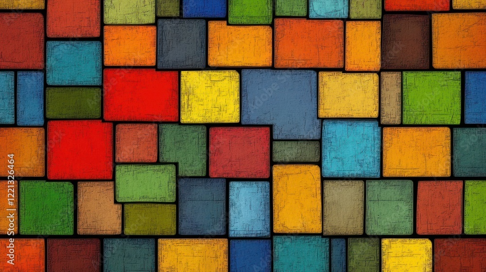 Poster various colored squares and rectangles form an abstract arrangement, bringing energy and visual inte
