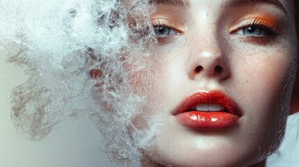 Artistic beauty portrait with colorful mist effects