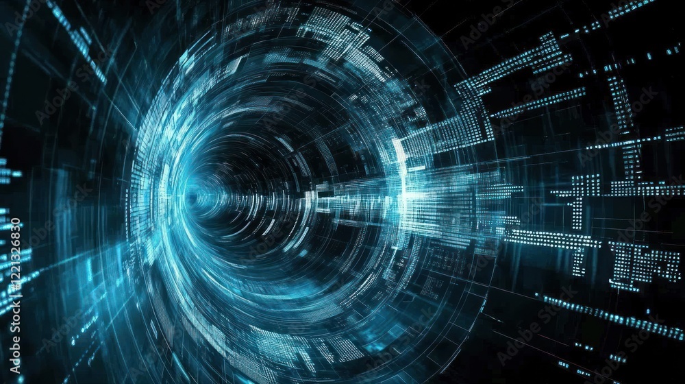 Fototapete A dynamic visualization of a digital vortex showcasing data movement through a futuristic space