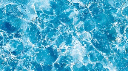 Obraz premium Transparent blue clear water surface texture with ripples, splashes, and bubbles Summer banner background