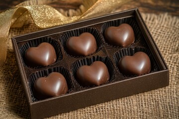 A beautiful box of chocolates adorned with a gold ribbon, perfect for Valentine's Day gifting.