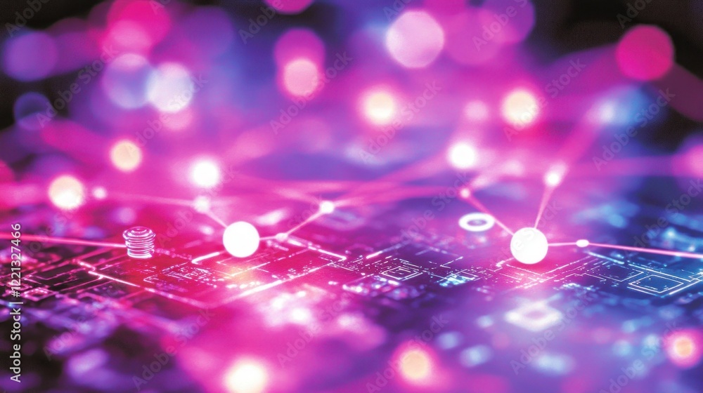 Poster abstract digital network with bright lights and circuits showcasing data connections