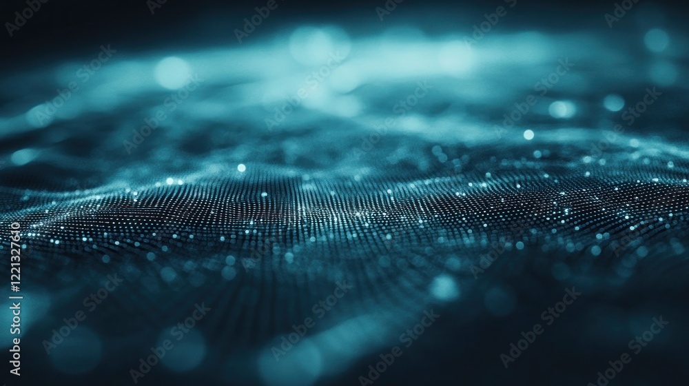 Aufkleber swirling digital waves showcase interconnected data points in a dark, virtual environment