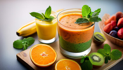 refreshing smoothie preparation with vibrant colors and fresh mint