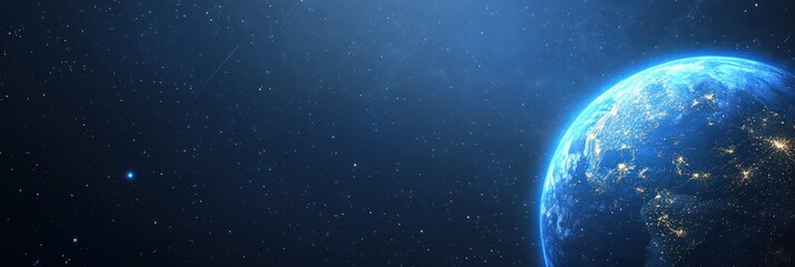 Fototapeta premium Earth is visible from space showcasing continents, city lights and the vastness of the cosmos
