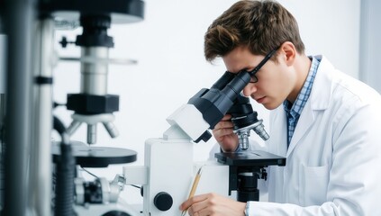 A scientist with a microscope
