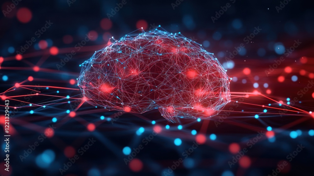 Poster a visual of a brain created from glowing lines and nodes, symbolizing neural connections