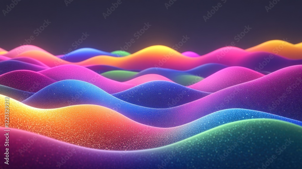 Poster a mesmerizing array of colorful waves undulates in a digital landscape, creating a surreal atmospher