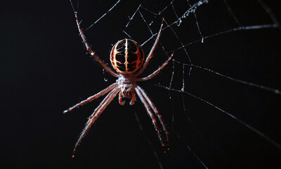 Obraz premium Spider weaving a delicate web in a dark environment showcasing intricate patterns and details