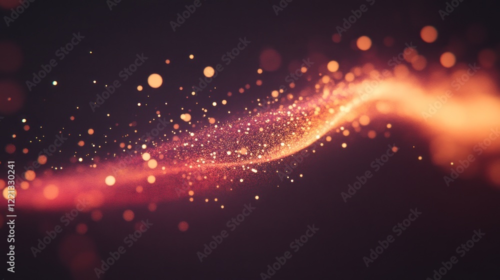 Poster golden particles swirl in waves against a dark background, creating a captivating display
