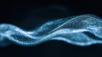 Blue waves of light flow gracefully, creating an ethereal glow against the dark backdrop