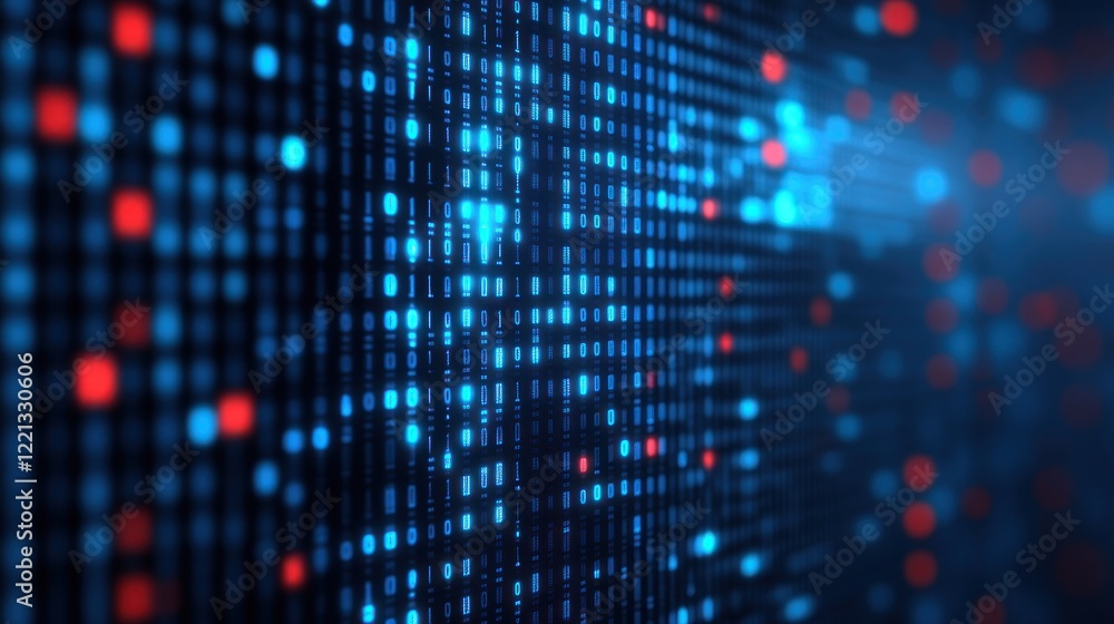 Aufkleber bright blue and red dots pulse in a dark background, illustrating the flow of digital data streams