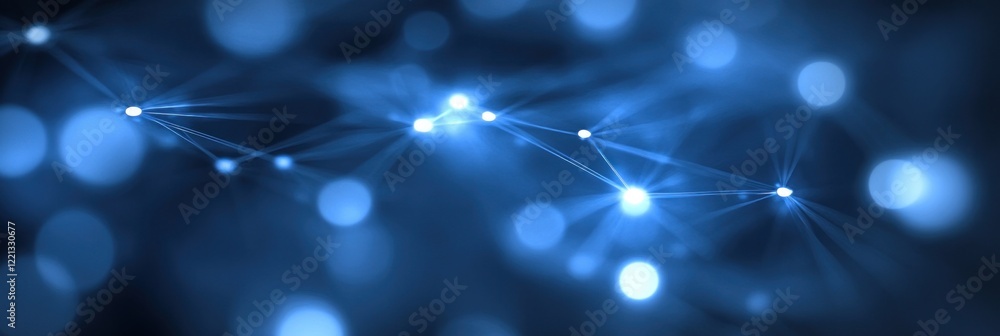 Poster bright blue lights and fine lines create an abstract network on a dark background