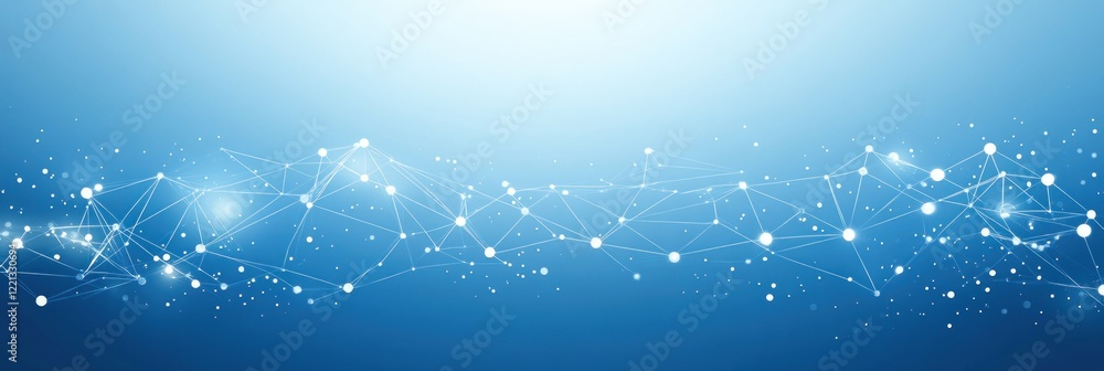 Poster vibrant blue background with glowing nodes interconnected by lines, representing digital networking
