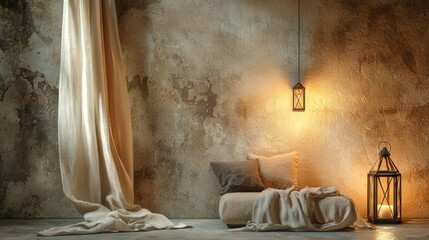 Cozy rustic room with warm lighting