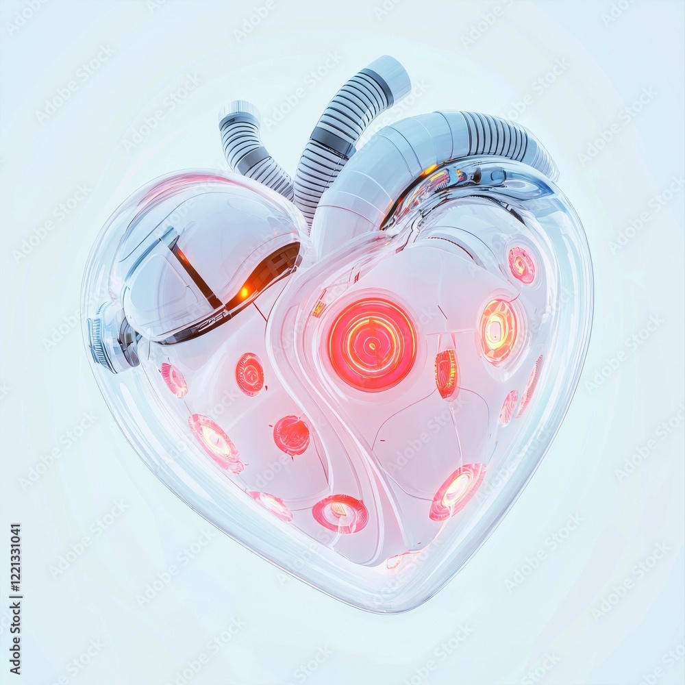 Poster futuristic abstract robotic heart glowing with surreal elements digital art -tech environment close-