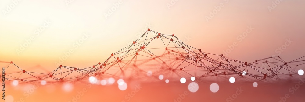 Poster delicate interconnected lines create a network against a softly lit sunset backdrop