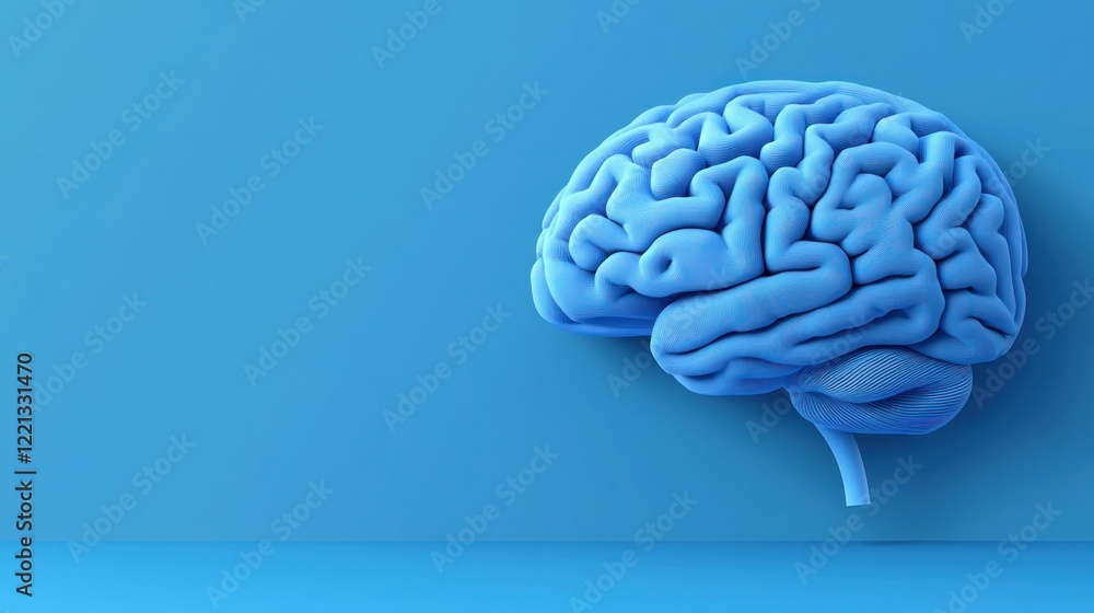 Poster the brain model in blue showcases intricate folds and structures against a matching backdrop