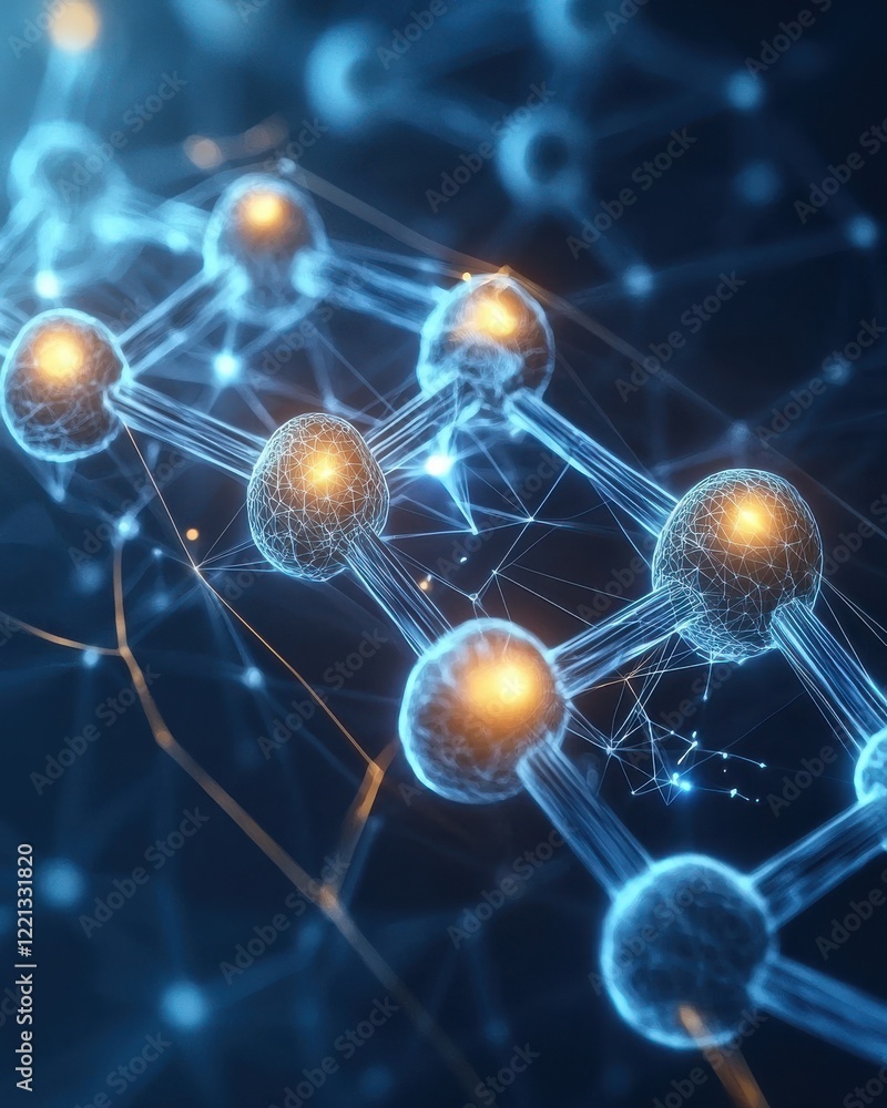 Poster abstract molecular structure glowing within digital network technology environment -tech concept