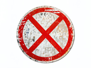 Fototapeta premium Distressed no entry sign displayed against a neutral background with visible wear and tear