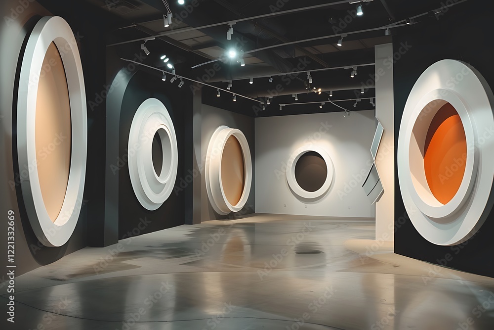 Poster a mockup art gallery with blank empty frames and blank white painting canvases