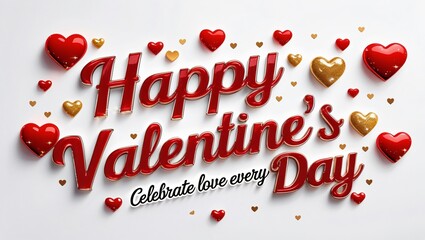 Festive Valentines Day Greeting in Bold Red Cursive with Glitter Hearts, Clean and Modern Design, Generative AI.