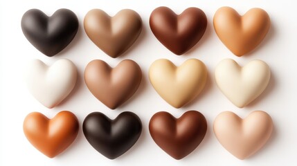 Fototapeta premium A close-up view of delicious chocolate hearts arranged on a clean white surface.