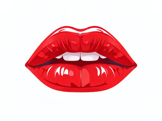 Bold red lips with a glossy finish against a clean white background showcasing beauty and confidence in visual art