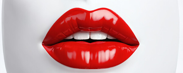 Obraz premium Bold red lips adorn a white mannequin in a beauty display showcasing makeup artistry and style