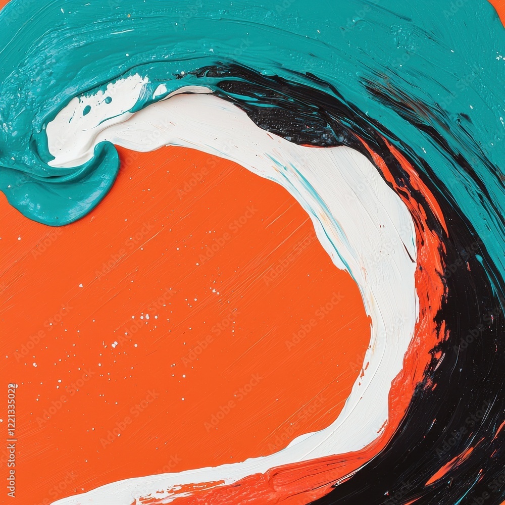 Poster vibrant abstract art piece studio setting aerial view soft diffused lighting bold colors exploration