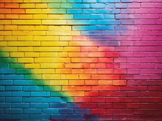 Colorful mural painted on a brick wall showcasing a vibrant rainbow gradient