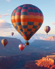 Obraz premium Capturing colorful hot air balloons over a canyon airplane window view adventurous experience in nature